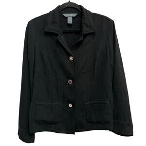 Koret Petite Button Front Lightweight Black Knit Jacket